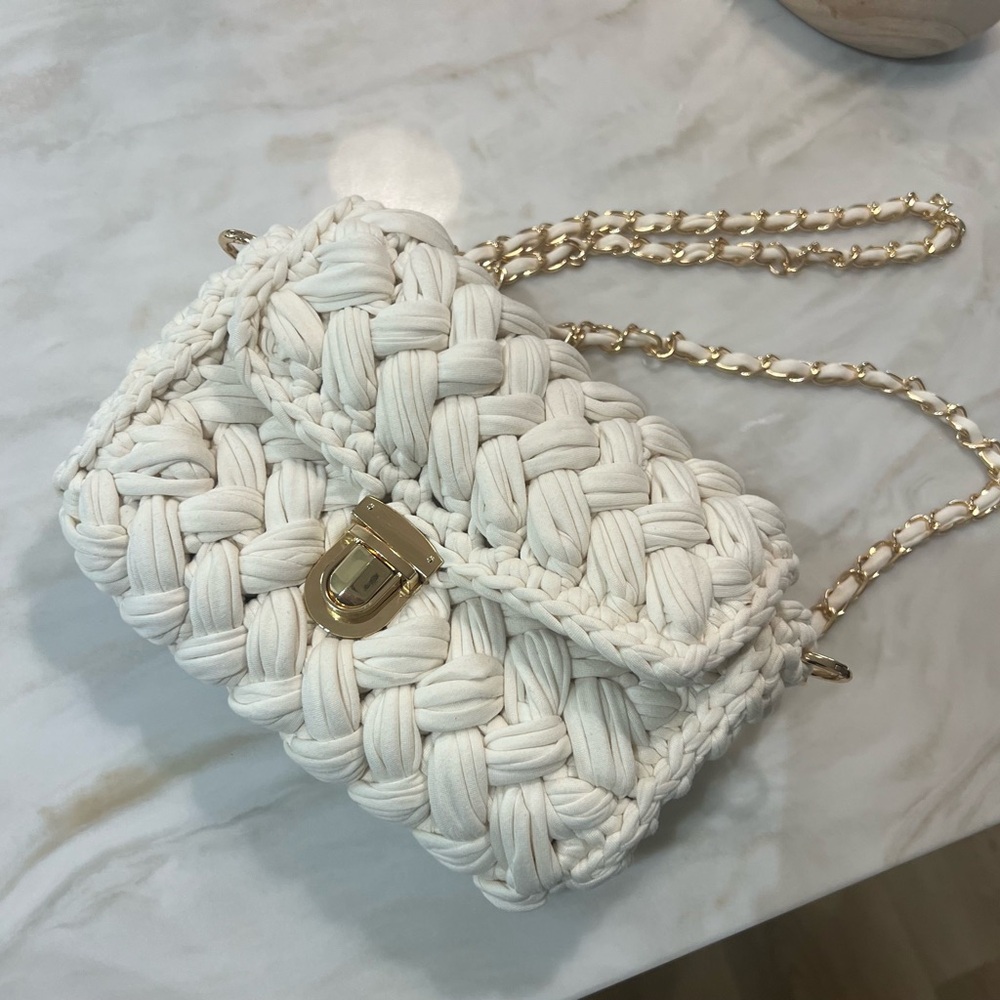 Hand Made Cream Woven Chain Bag